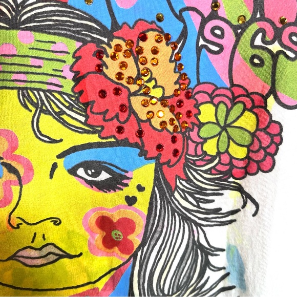 Awake Couture Woodstock Hippie Core Beaded Colorful T shirt Size Slim Large - Picture 7 of 10